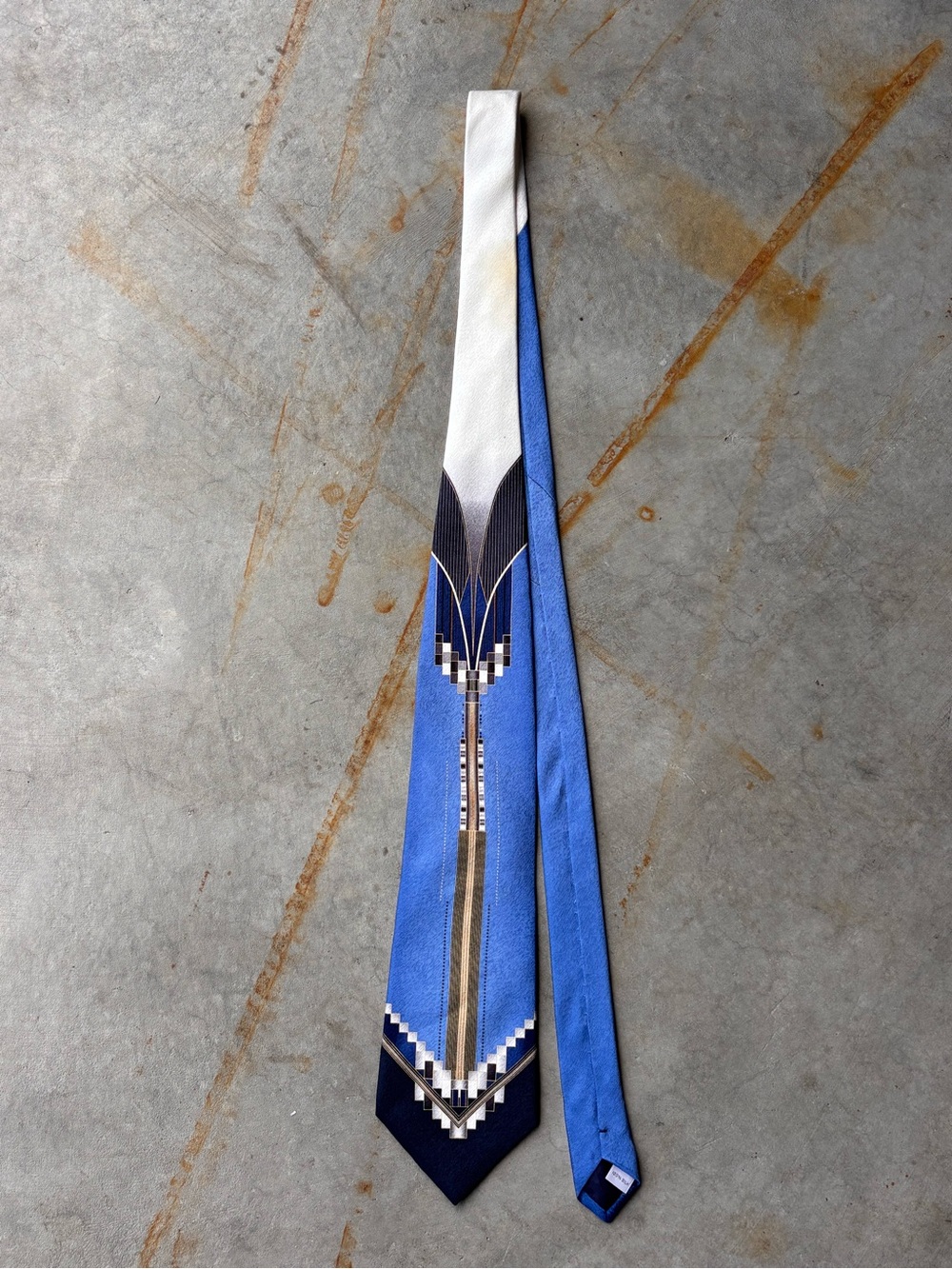 Vintage Pierre Cardin Silk Tie Blue Geometric Art Deco Y2K Formalcore